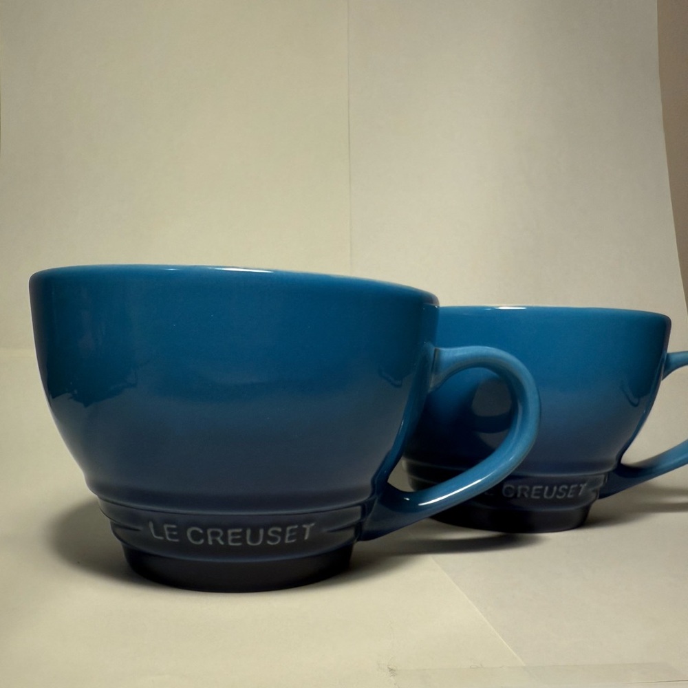 Le Creuset Giant Cappuccino Cup Azure Blue Mugs, 400ml, set of 2
